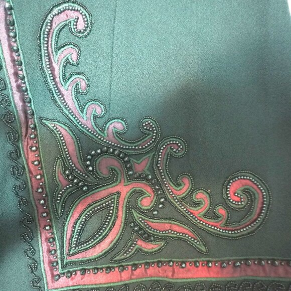 Vintage Romantics by Lisa Kane Green & Purple Beaded Wool Crepe Blazer Sz 18 - Picture 4 of 12